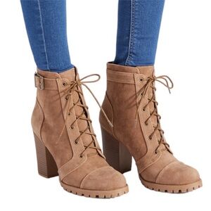 Shoe Dazzle | Rylee Brown Stacked Heel Lace-Up Ankle Boots Booties 6